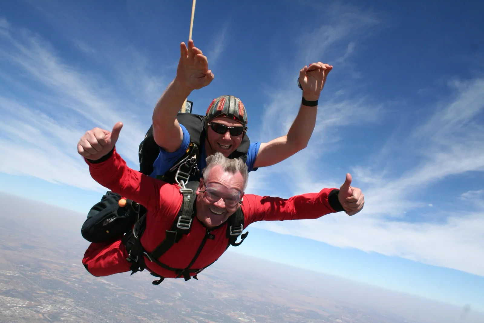 Bertie le Roux smiling during a tandem skydive